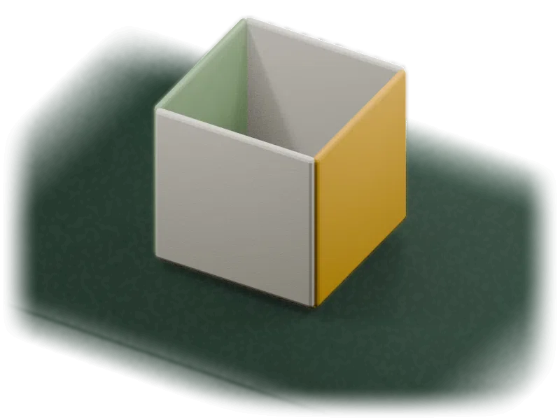 A thick scored paper net folds along its creases into an open handmade box.