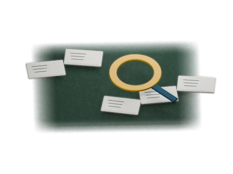 Layered paper documents pass beneath a dimensional cardstock magnifying glass.